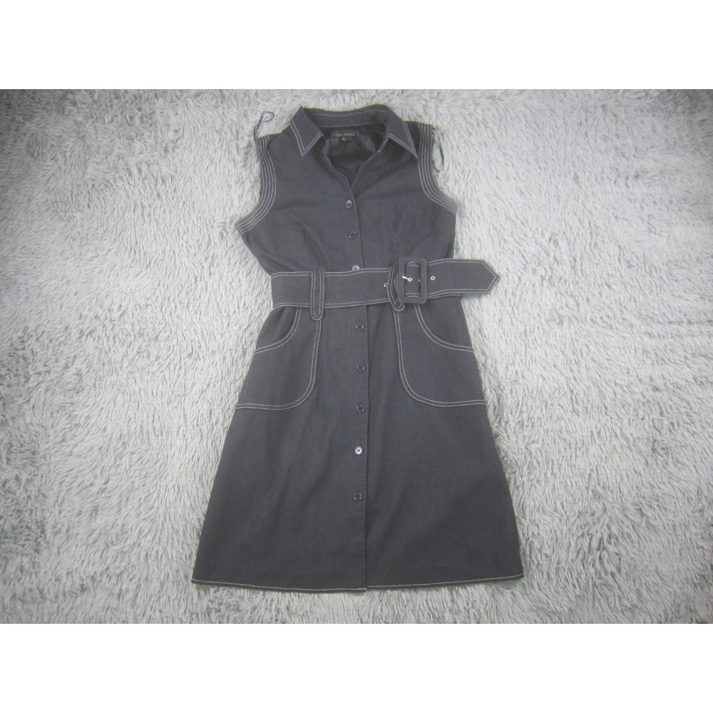 Sandra Darren Womens 10 Blue Denim-Look Sleeveless Belted Shirt Dress - Picture 1 of 10